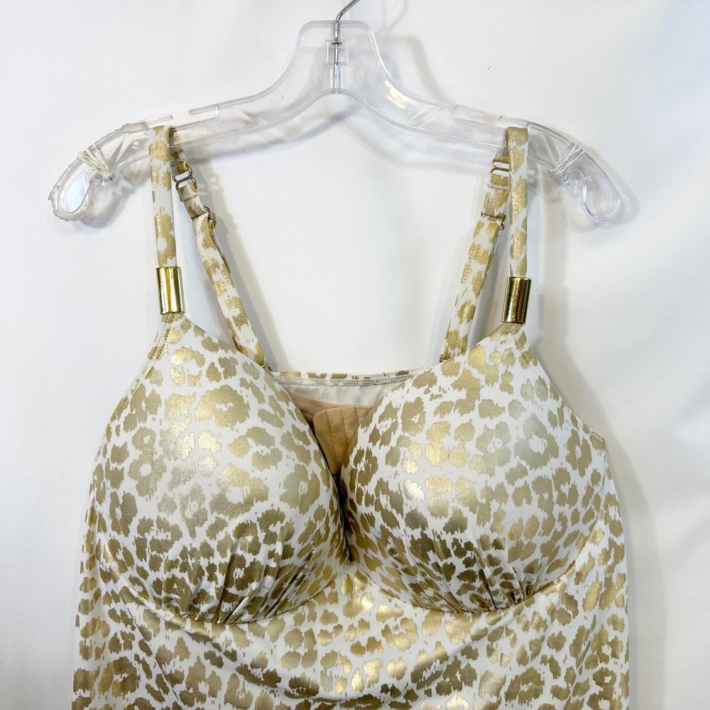 Cacique Swim Plus Size 42DDD 22W Swimsuit Tankini Gold Metallic Cheetah Set 179 - Picture 4 of 13
